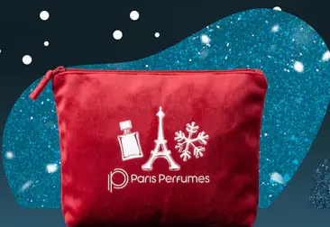 Czerwona kosmetyczka Paris Perfumes z wieżą Eiffla i śnieżynką